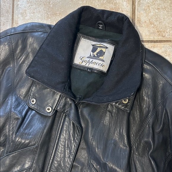 Vintage Gappaccio Leather ZIp Up Aviator Bomber Jacket Unisex size L - Picture 2 of 5